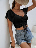 Drawstring Short Sleeve Crop Top - Trendsi - Flyclothing LLC