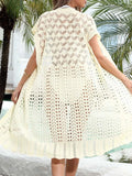 Open Front Short Sleeve Openwork Cover-Up - Trendsi