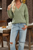 V-Neck Dropped Shoulder Long Sleeve Sweater - Trendsi