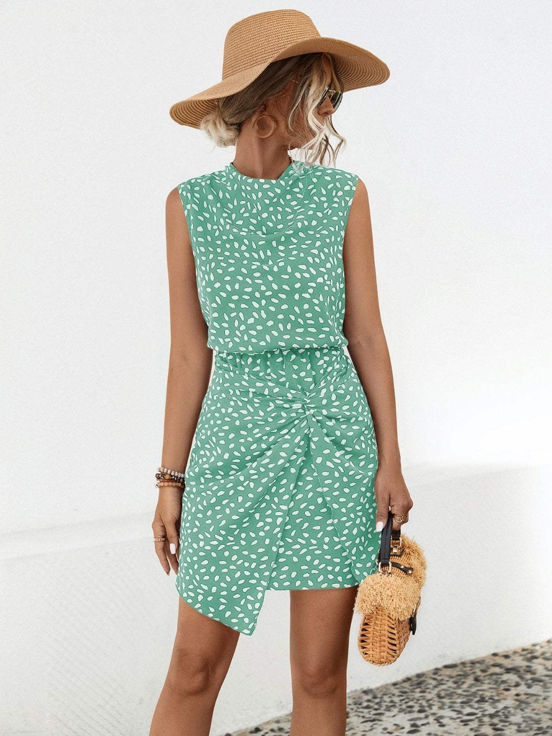 Twisted Printed Sleeveless Mini Dress - Trendsi - Flyclothing LLC