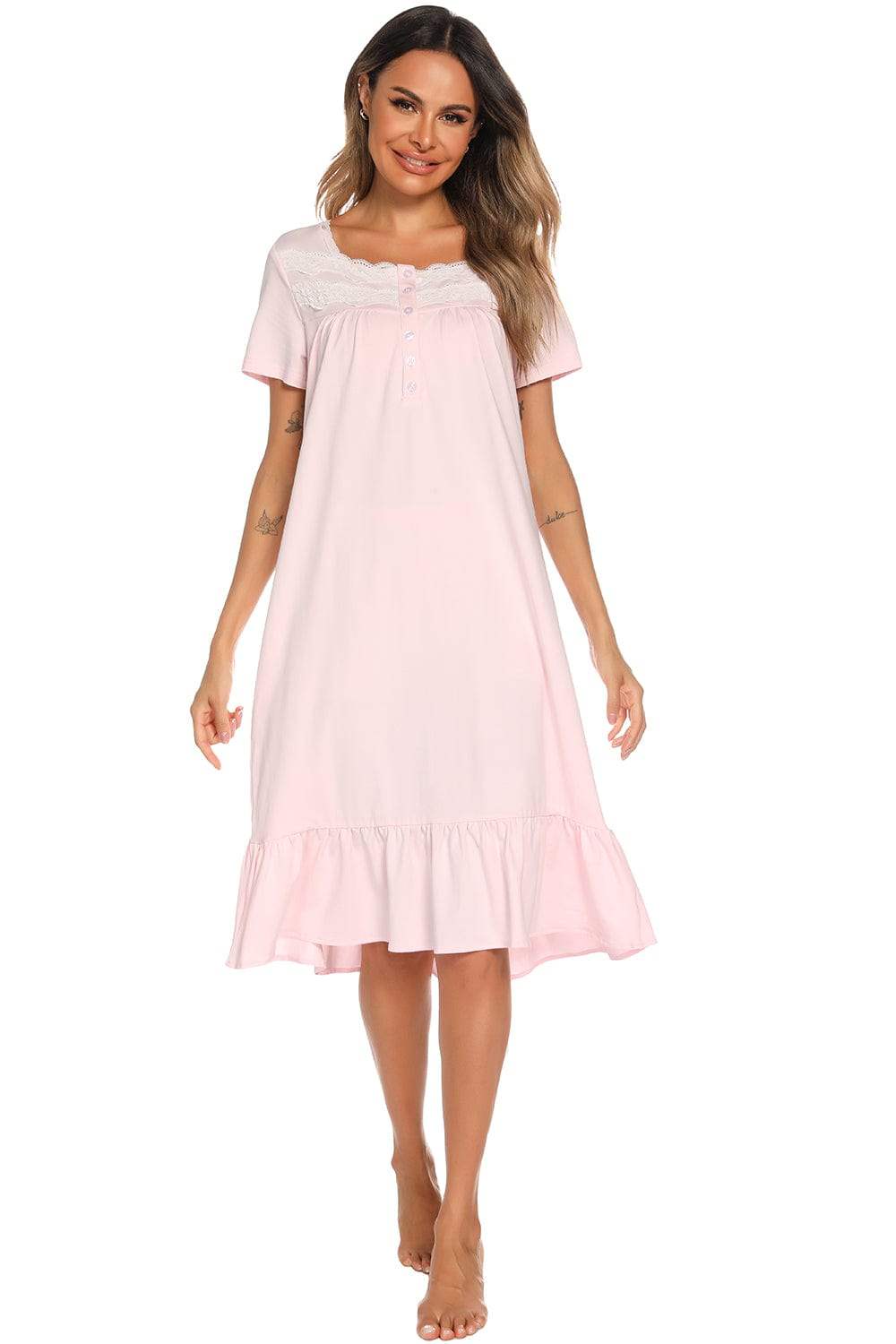Lace Detail Square Neck Lounge Dress - Trendsi - Flyclothing LLC