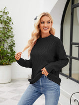 Round Neck Dropped Shoulder Sweater - Trendsi - Flyclothing LLC