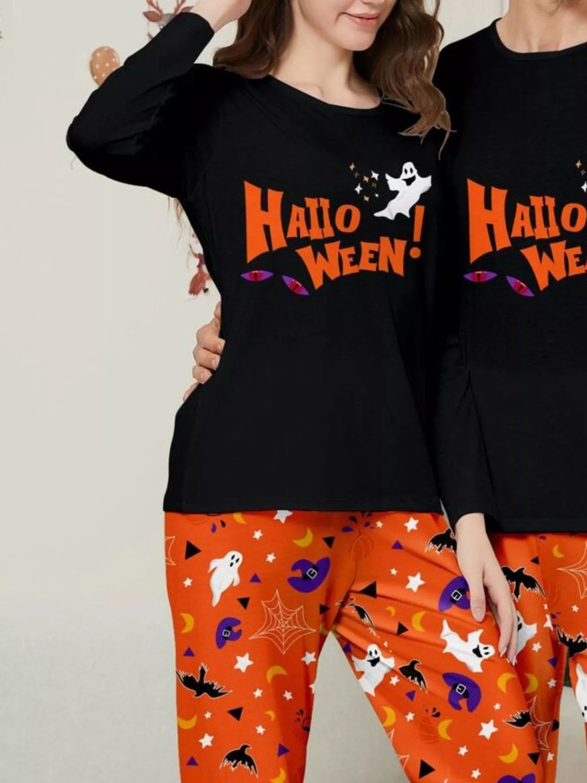 Full Size Halloween Family Matching Pajama Set with Ghost and Pumpkin Print Plus Size - Trendsi - Flyclothing LLC