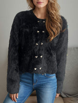 Heart Button Round Neck Cardigan - Trendsi - Flyclothing LLC