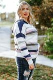 Plus Size Striped Long Sleeve Hooded Sweater - Trendsi - Flyclothing LLC
