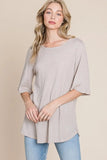 BOMBOM Round Neck Waffle Knit T-Shirt - Trendsi