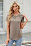 Smocked Round Neck Short Sleeve T-Shirt - Trendsi
