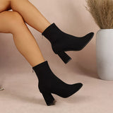 Point Toe Block Heel Ankle Boots - Trendsi - Flyclothing LLC
