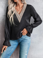 V-Neck Flounce Sleeve Blouse - Flyclothing LLC