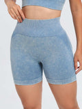 Washed High Waist Active Shorts - Trendsi - Flyclothing LLC
