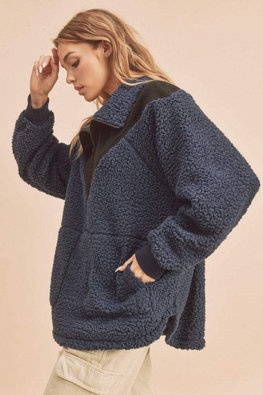 Aemi+Co Two Tone Half Zip Fleece Sweatshirt - Trendsi - Flyclothing LLC