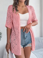 Openwork Open Front Half Sleeve Cardigan - Trendsi