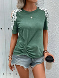 Lace Detail Round Neck Short Sleeve T-Shirt - Trendsi
