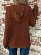 Waffle Knit Button Detail Hoodie - Trendsi - Flyclothing LLC