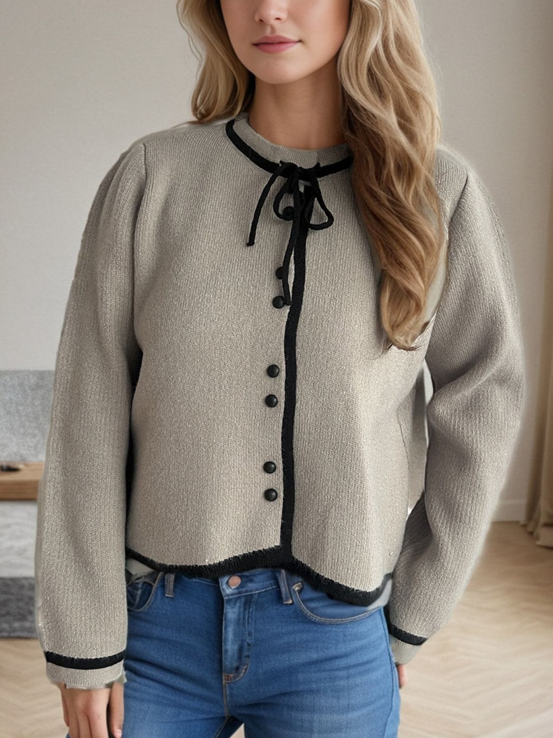 Button Down Long Sleeve Cardigan - Trendsi