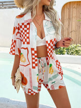 Devine Printed Collared Neck Half Sleeve Top and Shorts Set - Trendsi - Flyclothing LLC