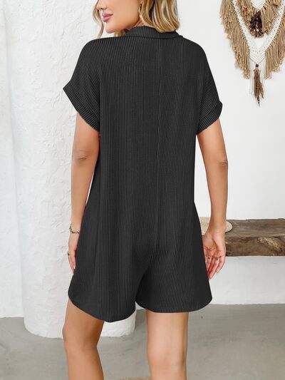 Button Detail Collared Neck Short Sleeve Romper - Trendsi - Flyclothing LLC