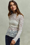 SO ME Lace Long Sleeve 3d Effect Floral Layering Top - Trendsi - Flyclothing LLC