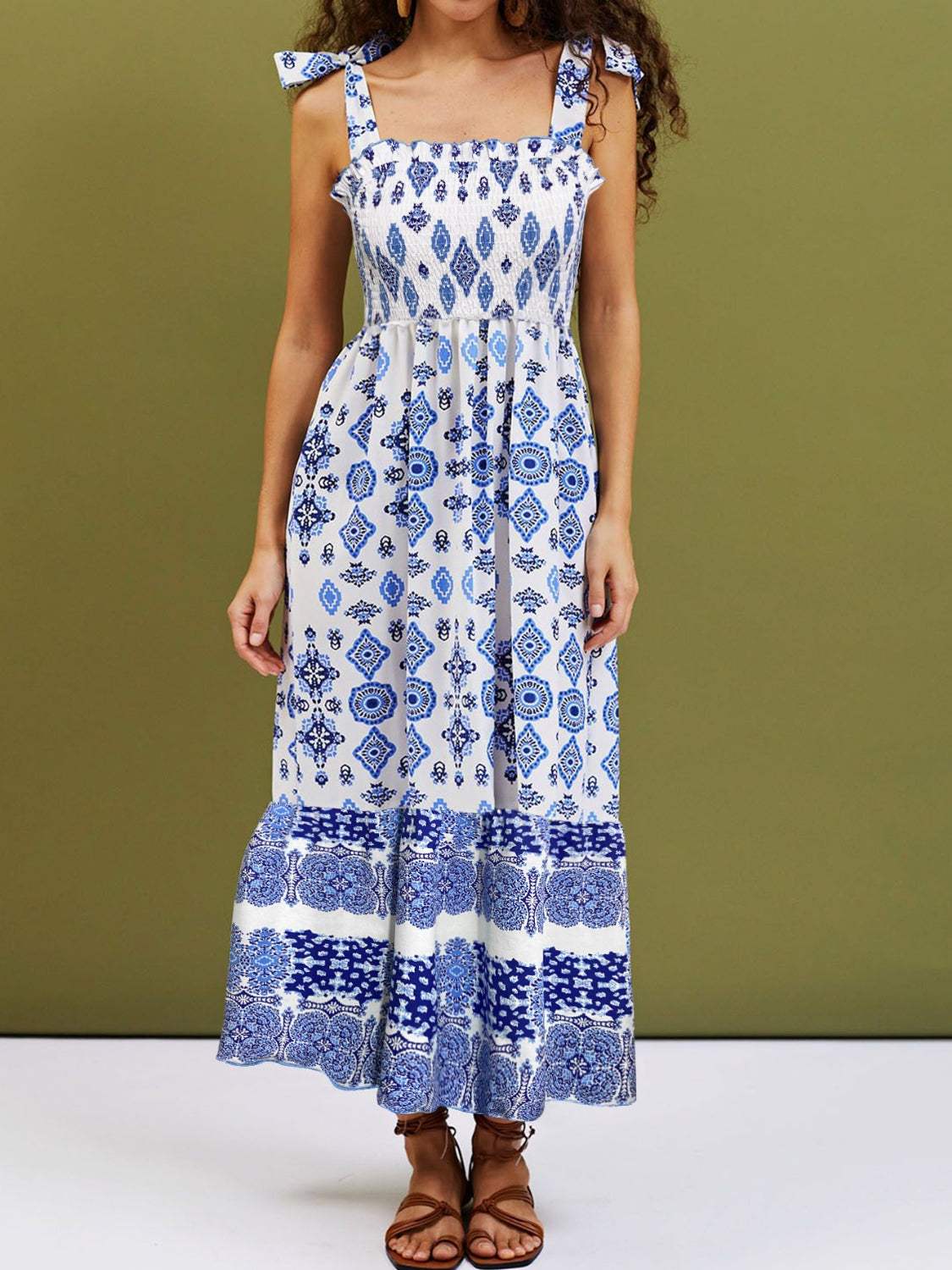 Smocked Printed Square Neck Cami Dress - Trendsi - Flyclothing LLC