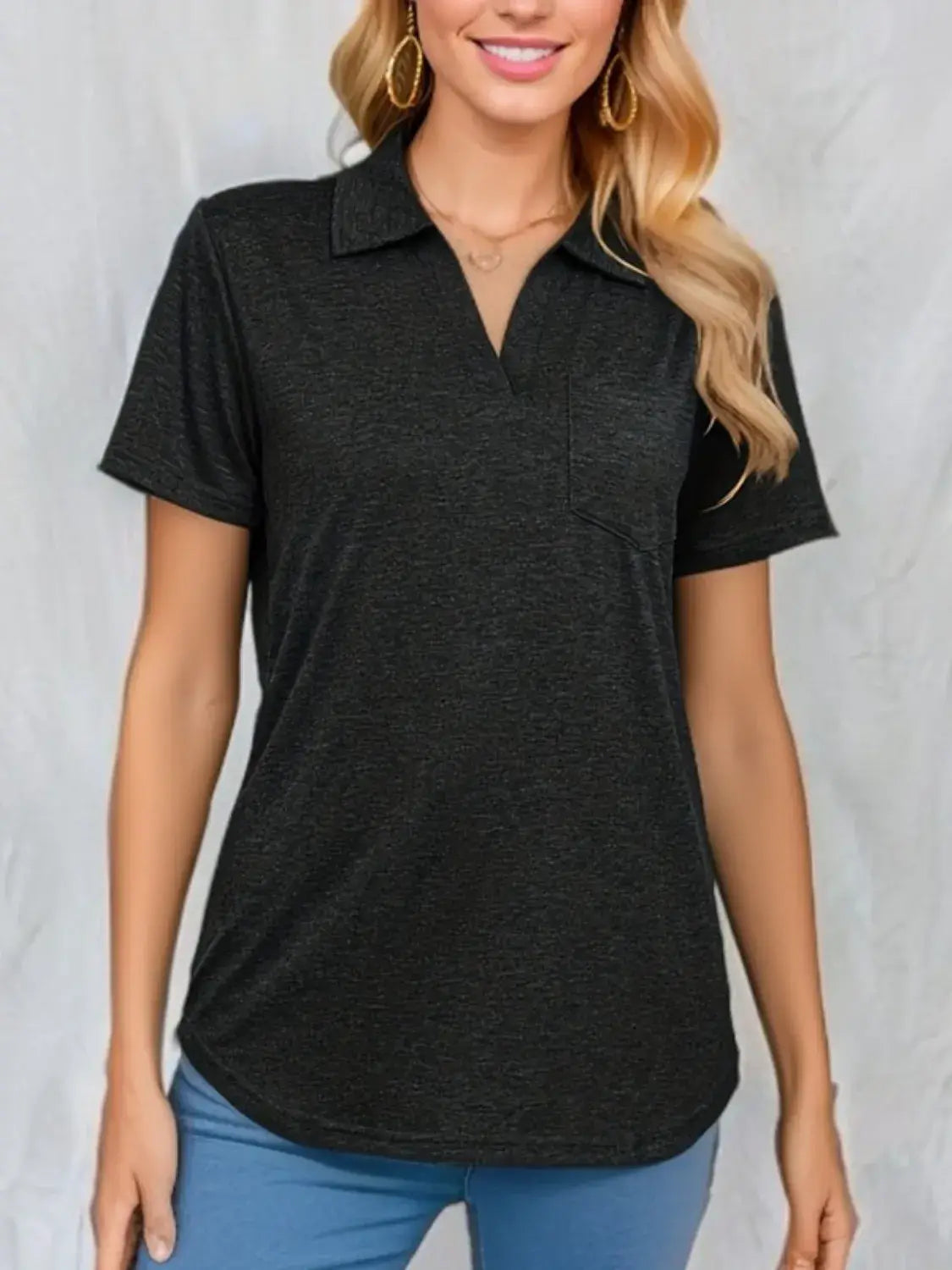 Johnny Collar Short Sleeve Top - Trendsi - Flyclothing LLC