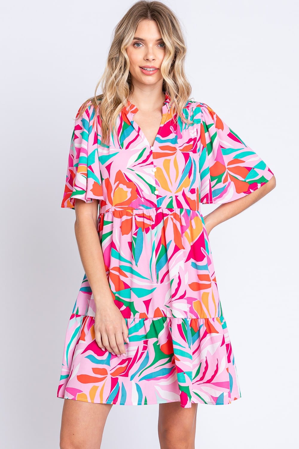 GeeGee Floral Ruffled Mini Dress - Trendsi