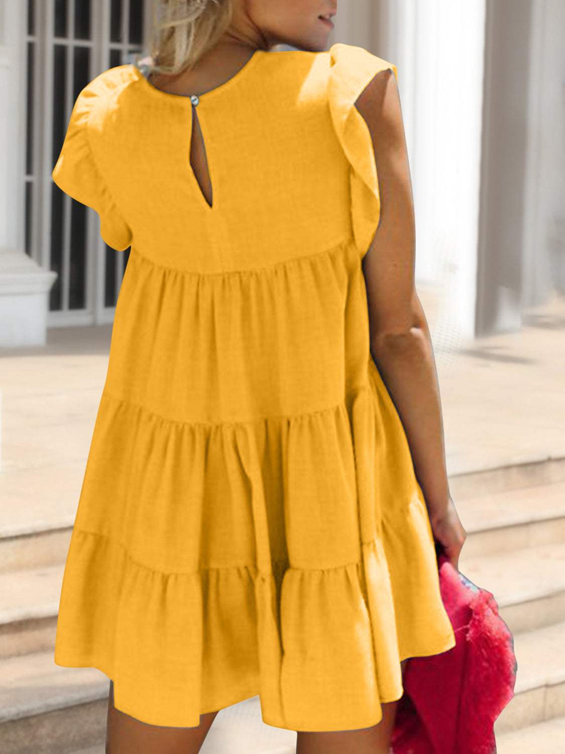 Ruched Round Neck Cap Sleeve Mini Dress - Trendsi - Flyclothing LLC
