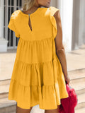 Ruched Round Neck Cap Sleeve Mini Dress - Trendsi