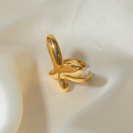 18K Gold-Plated Stainless Steel Butterfly Ring - Trendsi