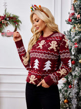 Gingerbread Round Neck Long Sleeve Sweater - Trendsi - Flyclothing LLC