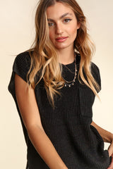 Haptics Pocketed Round Neck Cap Sleeve Knit Top - Trendsi