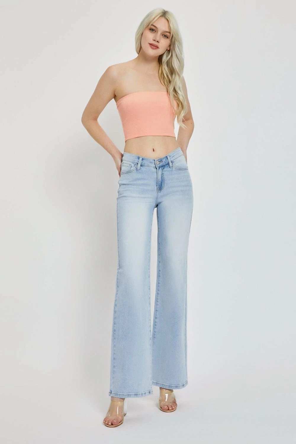 RISEN Full Size Wide Leg V Dipped Front Waist Jeans - Trendsi - Flyclothing LLC