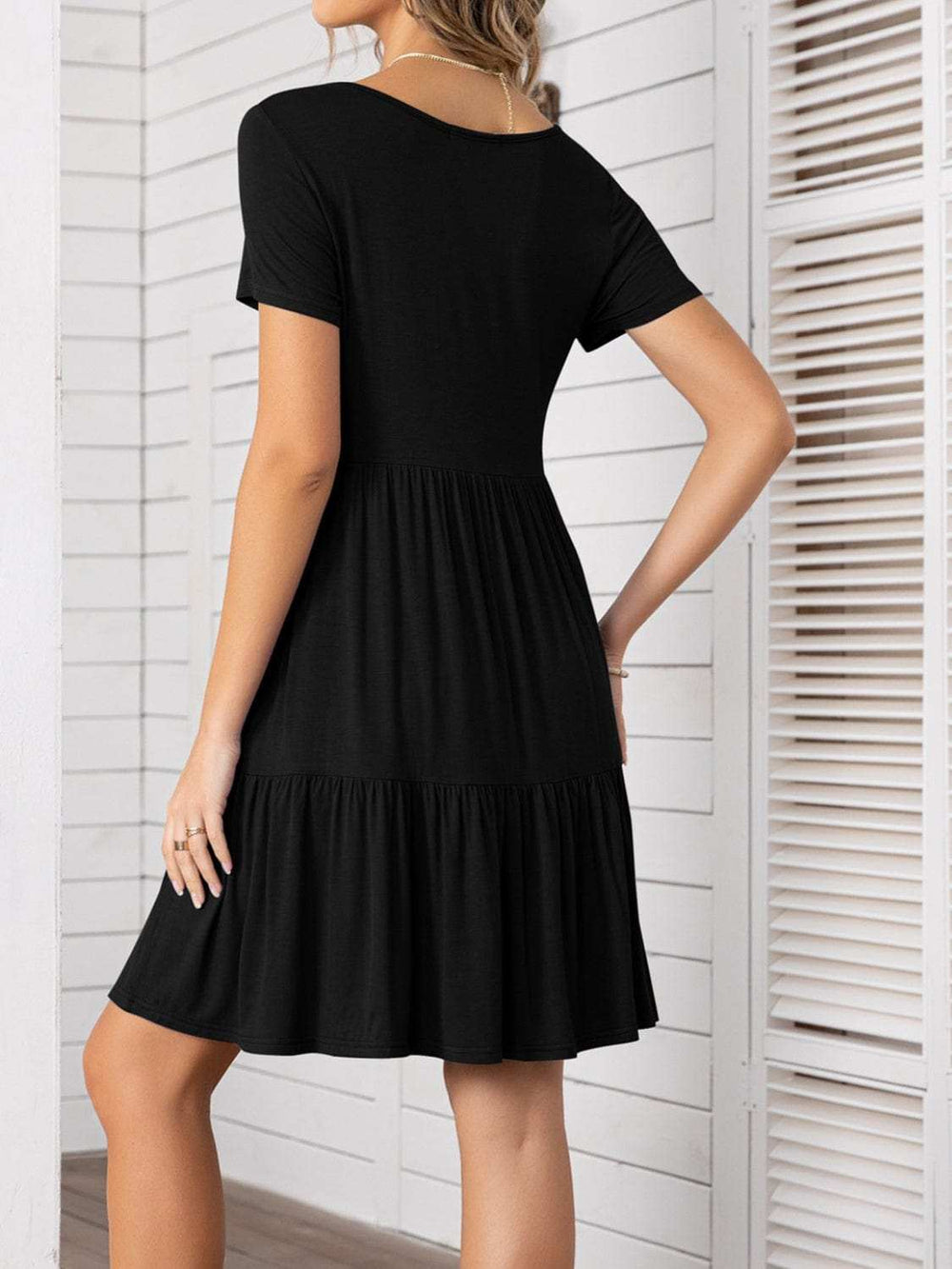 Round Neck Short Sleeve Mini Tee Dress - Trendsi - Flyclothing LLC
