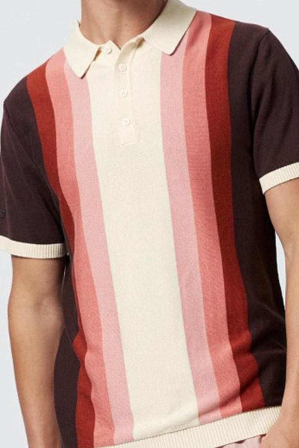 Men's Plus Size Contrast Striped Short Sleeve Polo - Trendsi - Flyclothing LLC