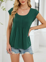 Pleated Front Scoop Neck T-Shirt - Trendsi - Flyclothing LLC