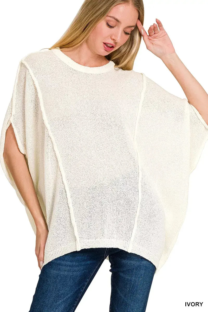 Zenana Drop Shoulder Short Sleeve Knit Top - Trendsi - Flyclothing LLC