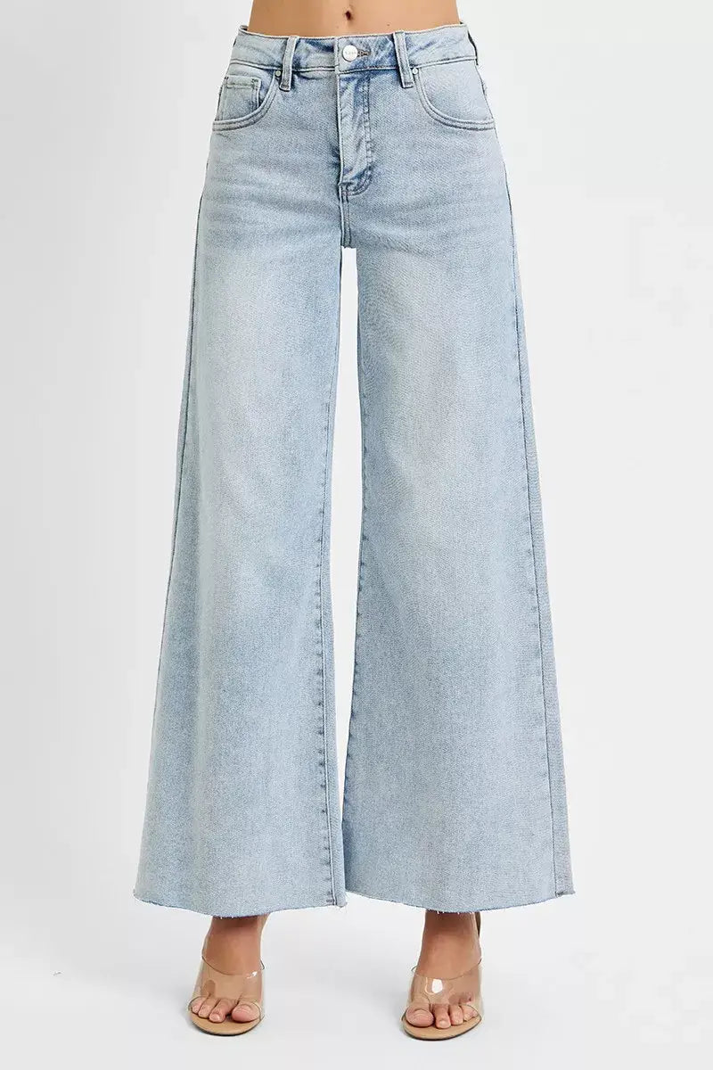 RISEN Full Size High Rise Ankle Wide Palazzo Jeans Plus Size - Trendsi - Flyclothing LLC