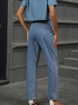 Pearl Detail Straight Jeans with Pockets - Trendsi - Flyclothing LLC