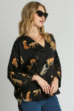 Umgee Full Size High-Low Satin Animal Print V-Neck Blouse Plus Size - Trendsi