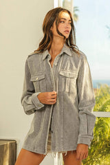 BiBi Button Up Corduroy Shacket - Trendsi - Flyclothing LLC