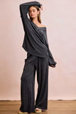 BiBi Two Tone Cord Rib Contrast Stitching V-Neck Top and Pants Set - Trendsi - Flyclothing LLC