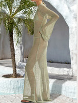 Openwork Backless Flare Sleeve Cover-Up Dress - Trendsi - Flyclothing LLC