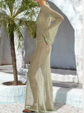 Openwork Backless Flare Sleeve Cover-Up Dress - Trendsi - Flyclothing LLC