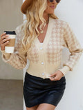 Houndstooth Button Up Long Sleeve Cardigan - Trendsi - Flyclothing LLC