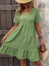 V-Neck Short Sleeve Mini Dress - Trendsi - Flyclothing LLC