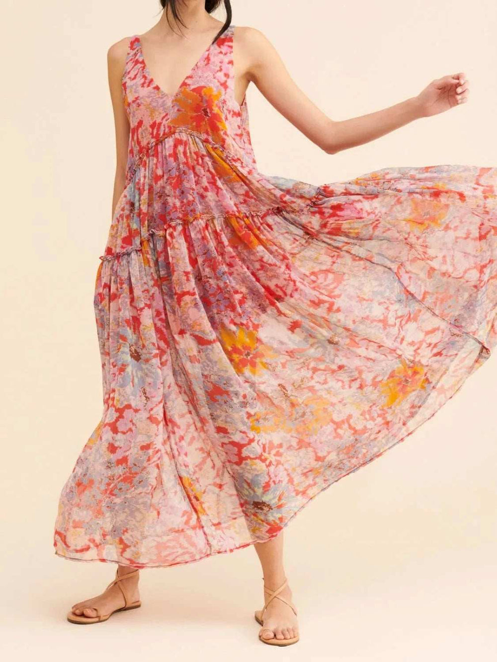 Printed V-Neck Sleeveless Dress - Trendsi - Flyclothing LLC