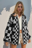 Double Take Full Size Open Front Checkered Drop Shoulder Cardigan - Trendsi