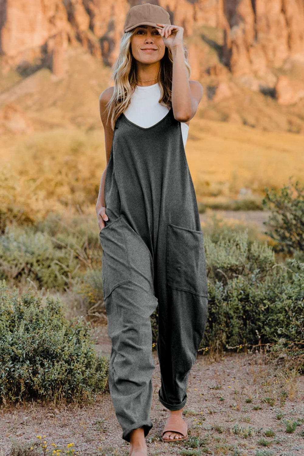 Double Take V-Neck Sleeveless Jumpsuit with Pocket - Trendsi - Flyclothing LLC