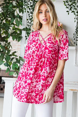 Heimish Full Size Short Sleeve Crisscross Animal Babydoll Top Plus Size - Trendsi - Flyclothing LLC