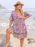 Plus Size Lace Detail Printed Half Sleeve Dress - Trendsi - Flyclothing LLC