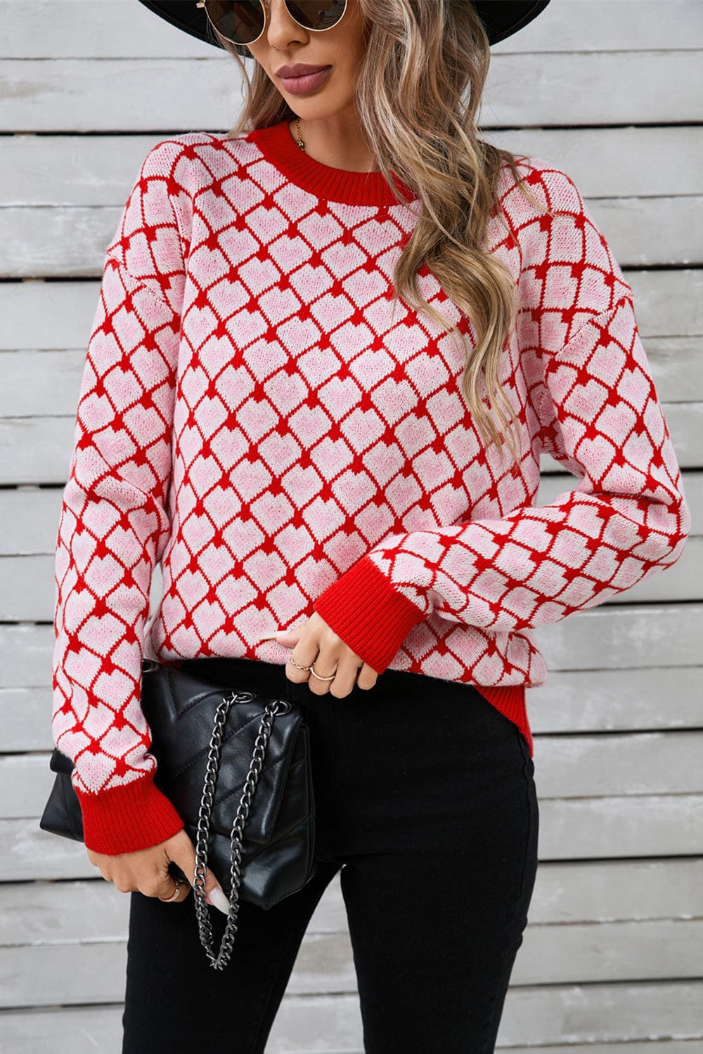 Angel Wings Contrast Round Neck Dropped Shoulder Sweater - Trendsi